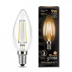 Лампа Gauss Filament Свеча 9W 680lm 2700К Е14 LED 1/10/50