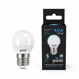 Лампа Gauss Шар 9.5W 950lm 6500K E27 LED 1/10/100