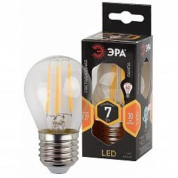 Лампочка светодиодная ЭРА F-LED P45-7W-827-E27 E27 / Е27 7Вт филамент шар теплый белый свет