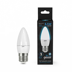 Лампа Gauss Свеча 6.5W 550lm 6500К E27 LED 1/10/100