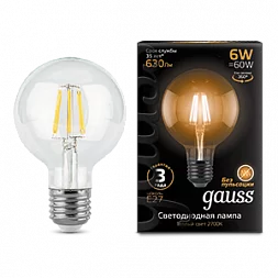 Лампа Gauss Filament G95 6W 630lm 2700К Е27 LED 1/20