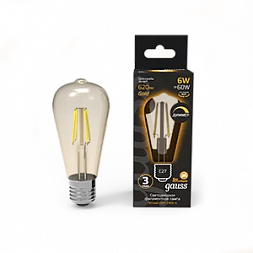 Лампа Gauss Filament ST64 6W 620lm 2400К Е27 golden диммируемая LED 1/10/40