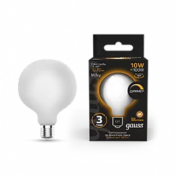 Лампа Gauss Filament G125 10W 1070lm 3000К Е27 milky диммируемая LED 1/20