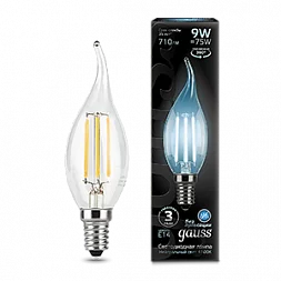 Лампа Gauss Filament Свеча на ветру 9W 710lm 4100К Е14 LED 1/10/50